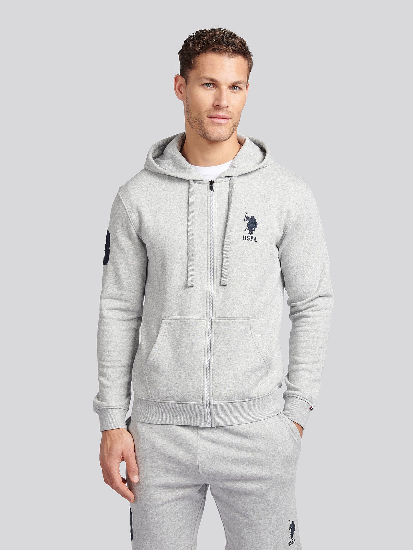 Mens Classic Fit Player 3 Zip Hoodie in Mid Grey Marl