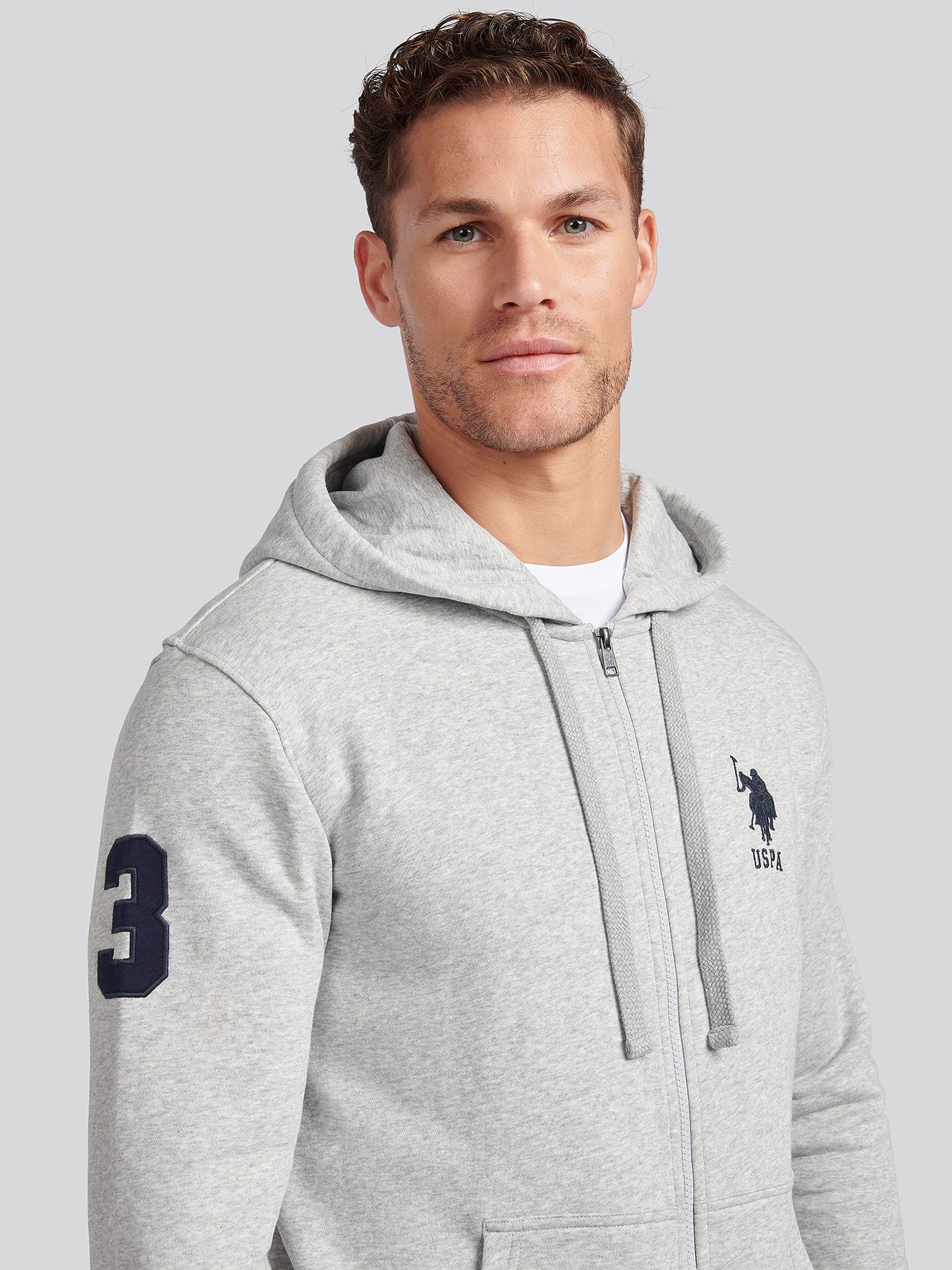 Mens Classic Fit Player 3 Zip Hoodie in Mid Grey Marl