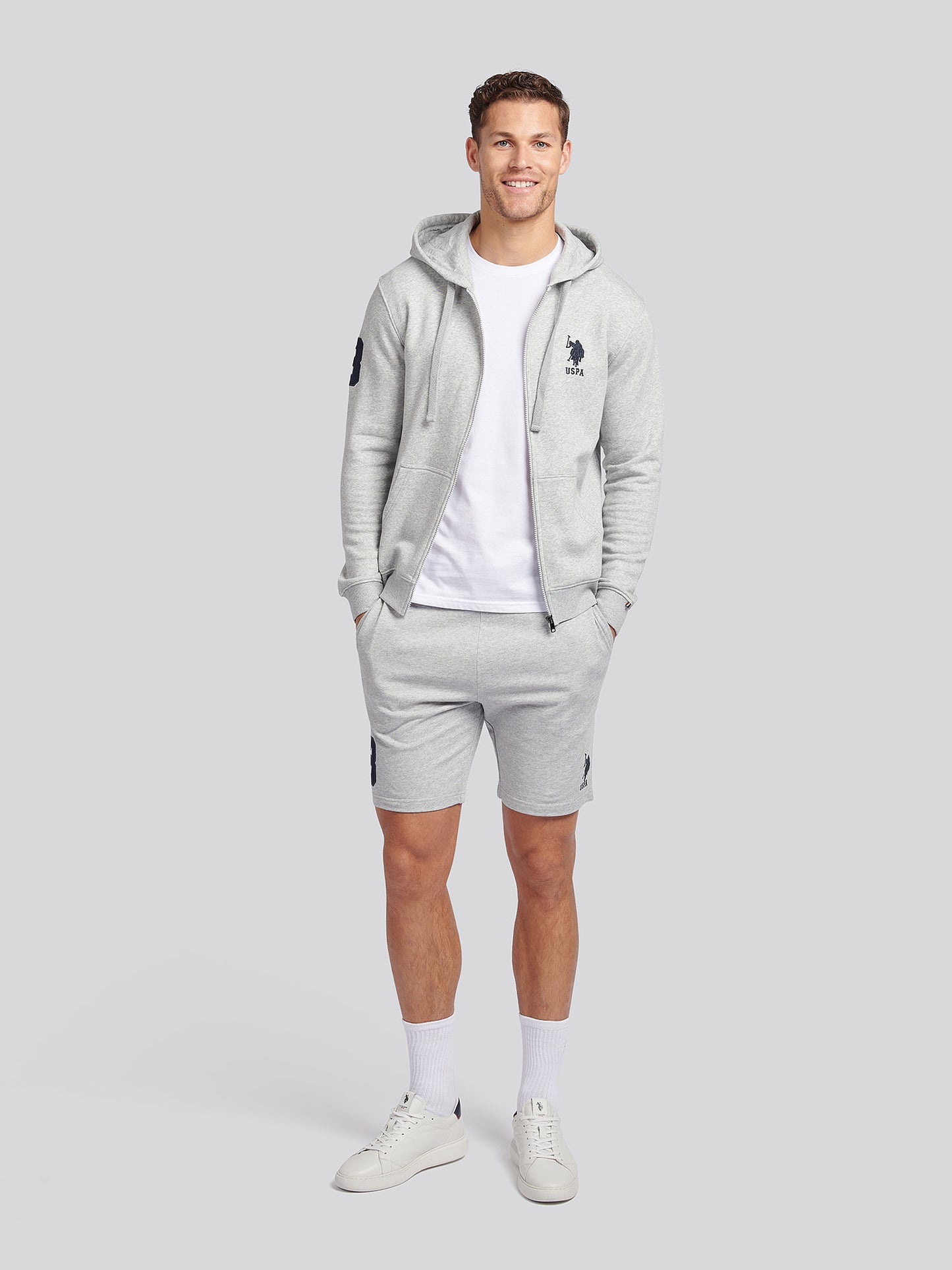 Mens Classic Fit Player 3 Zip Hoodie in Mid Grey Marl