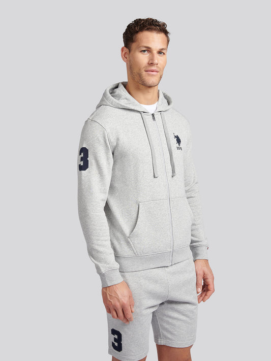 Mens Classic Fit Player 3 Zip Hoodie in Mid Grey Marl