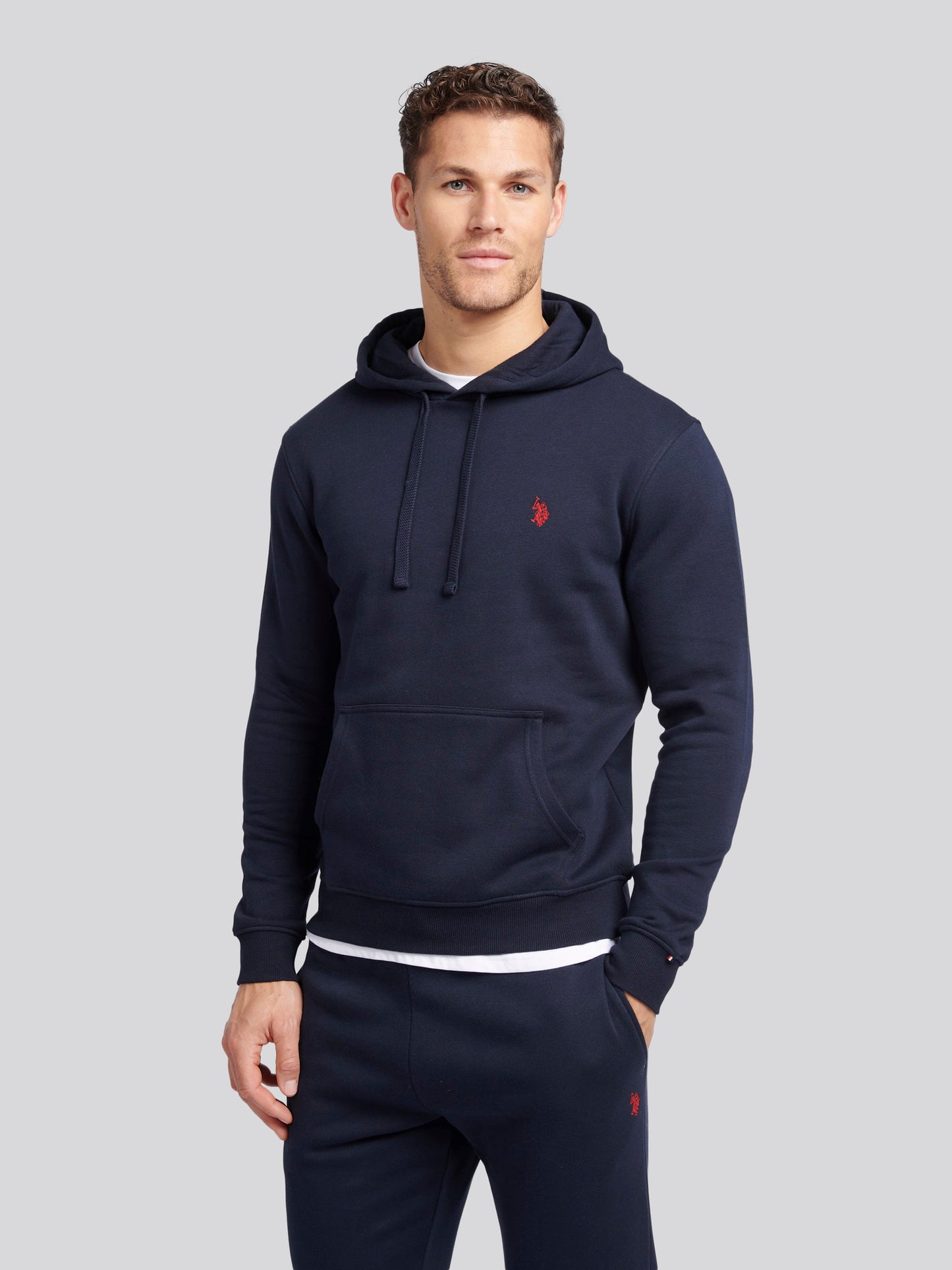 Mens Double Horsemen Hoodie in Dark Sapphire Navy / Haute Red DHM