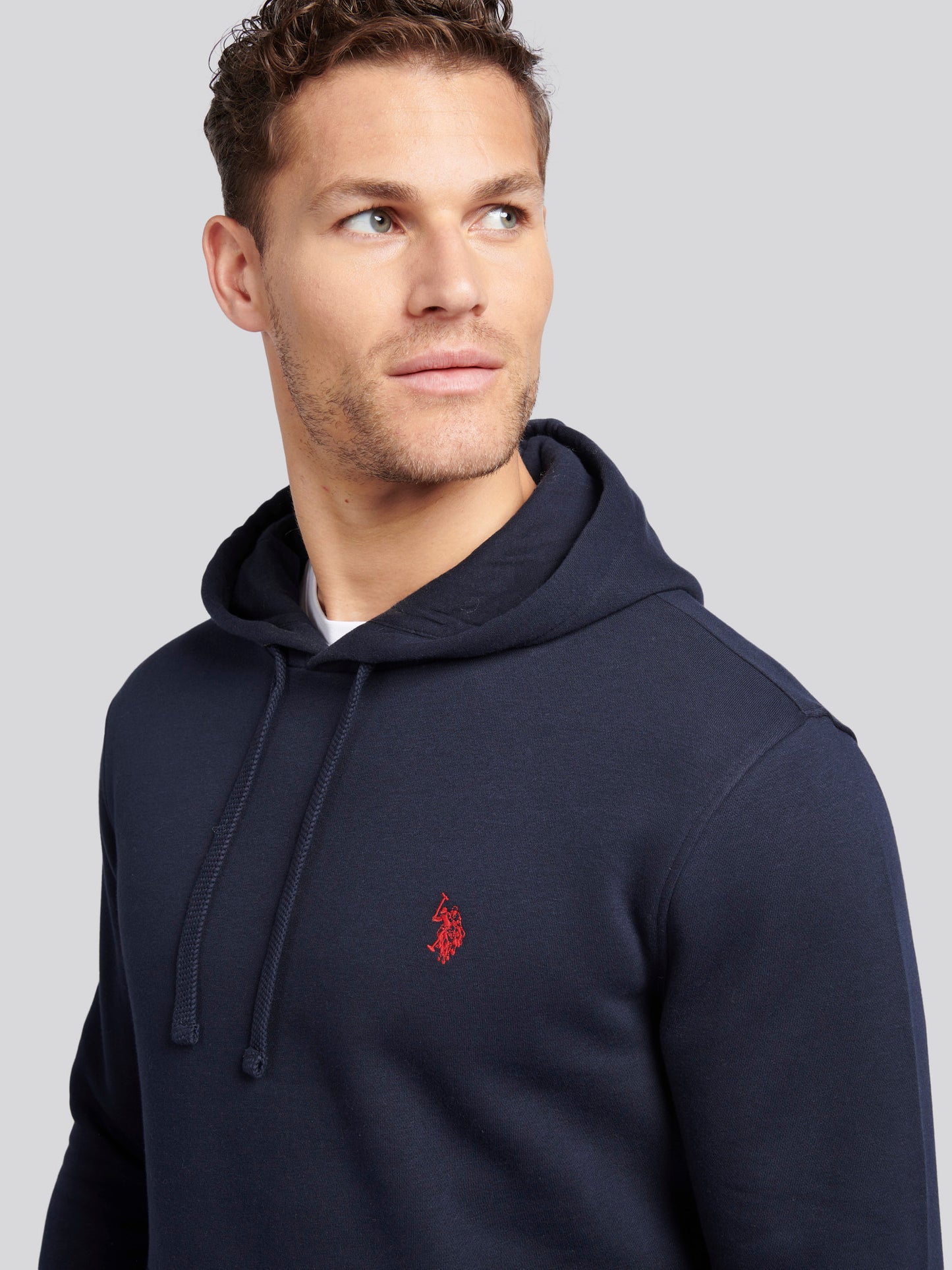 Mens Double Horsemen Hoodie in Dark Sapphire Navy / Haute Red DHM