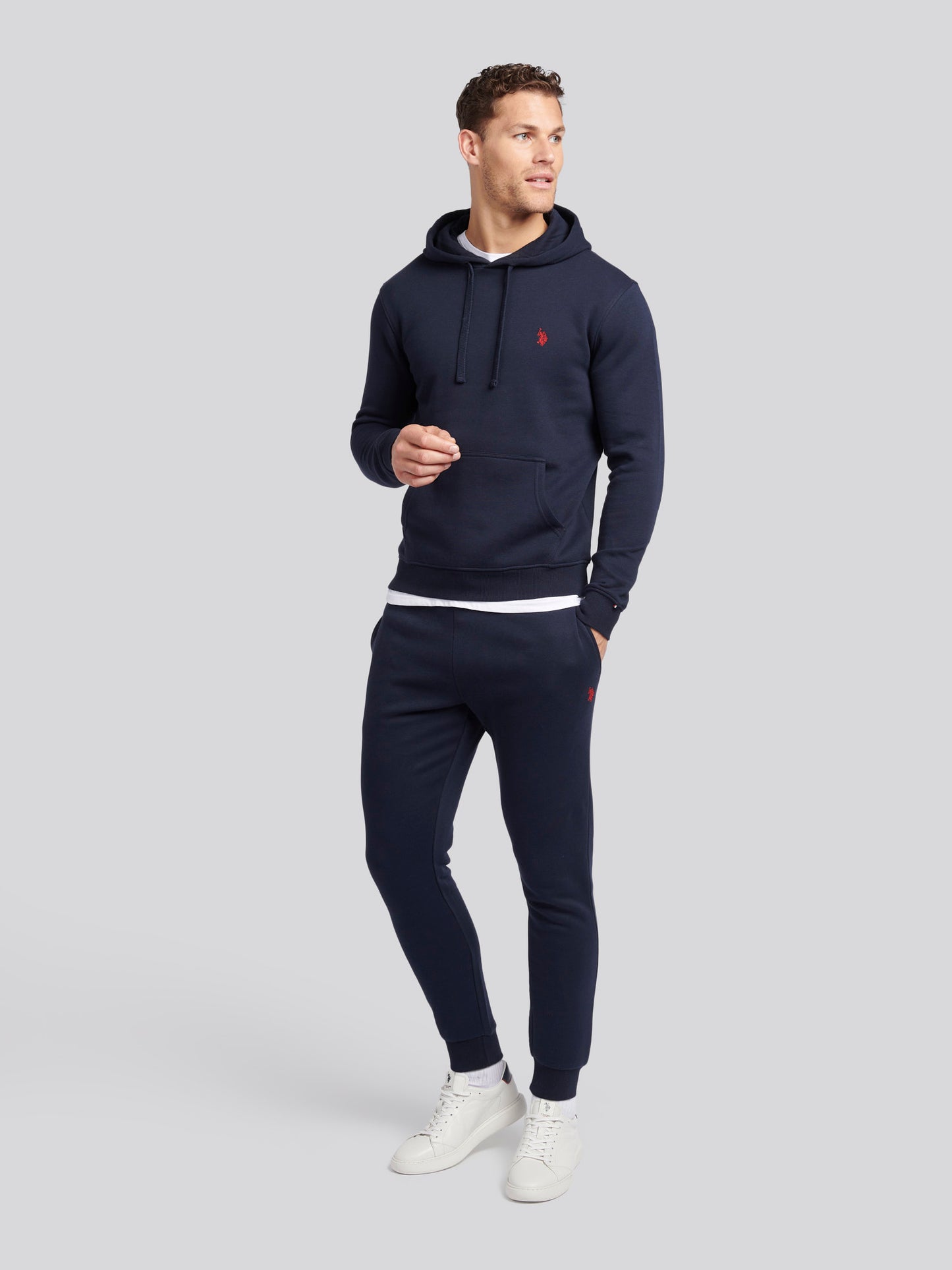 Mens Double Horsemen Hoodie in Dark Sapphire Navy / Haute Red DHM