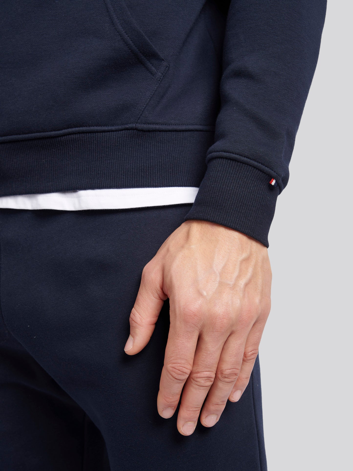 Mens Double Horsemen Hoodie in Dark Sapphire Navy / Haute Red DHM