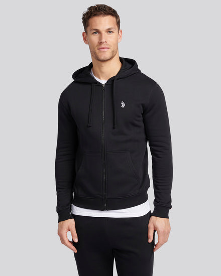 Mens Double Horsemen Zip Hoodie in Black Bright White DHM