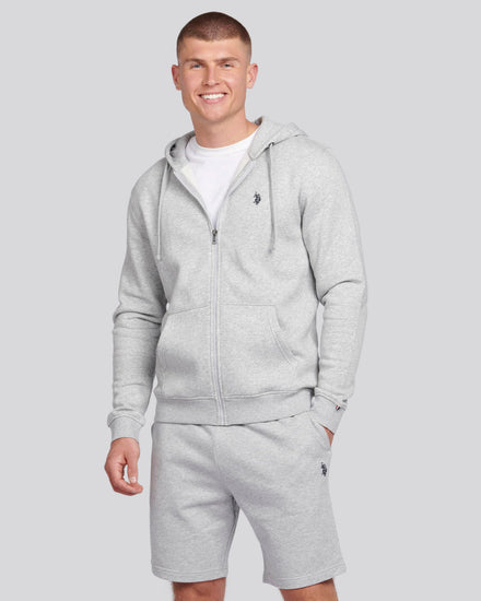 Mens Double Horsemen Zip Hoodie in Mid Grey Marl