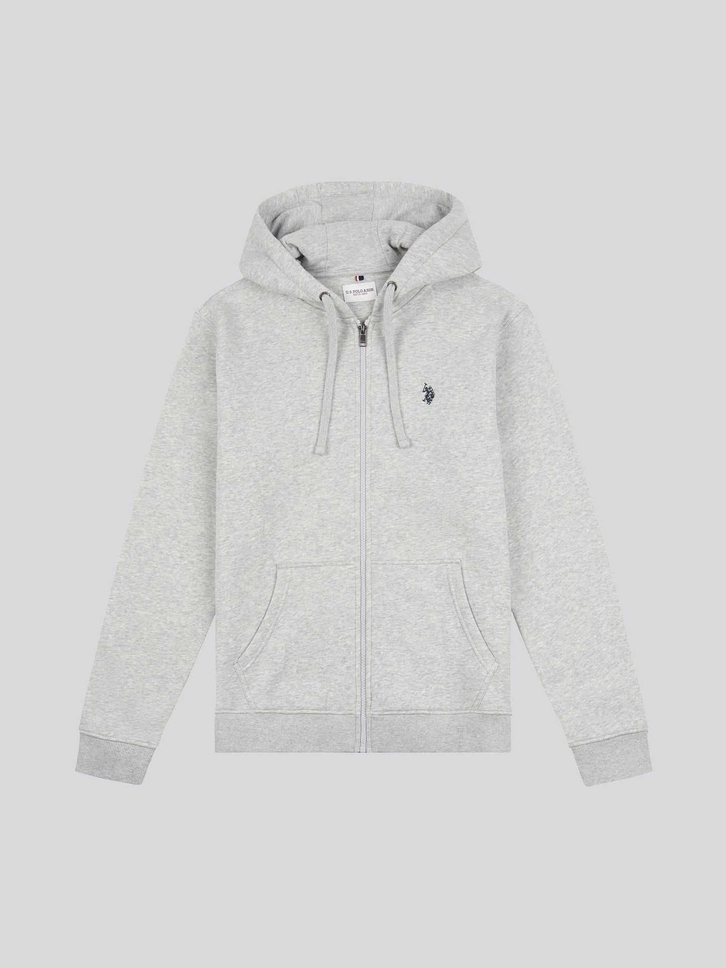 Mens Double Horsemen Zip Hoodie in Mid Grey Marl