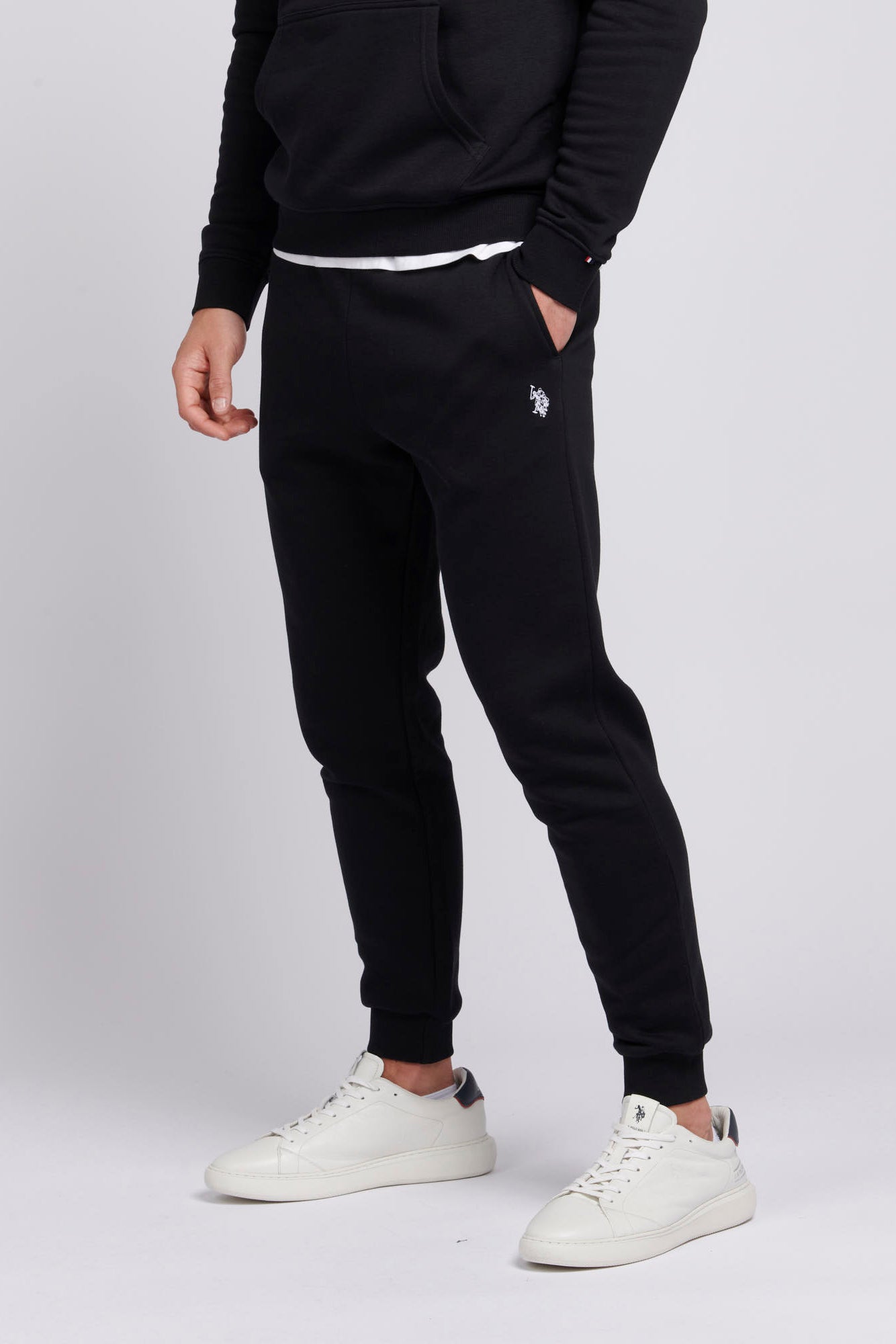 Mens Classic Fit Double Horsemen Joggers in Black Bright White DHM