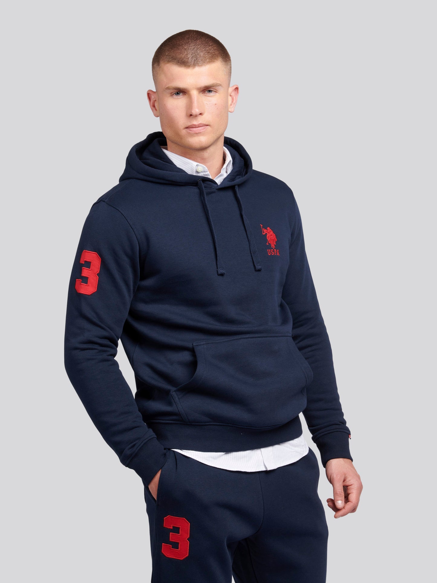 Mens Player 3 Hoodie in Dark Sapphire Navy / Haute Red DHM