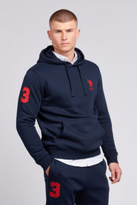 Mens Classic Fit Player 3 Hoodie in Dark Sapphire Navy / Haute Red DHM