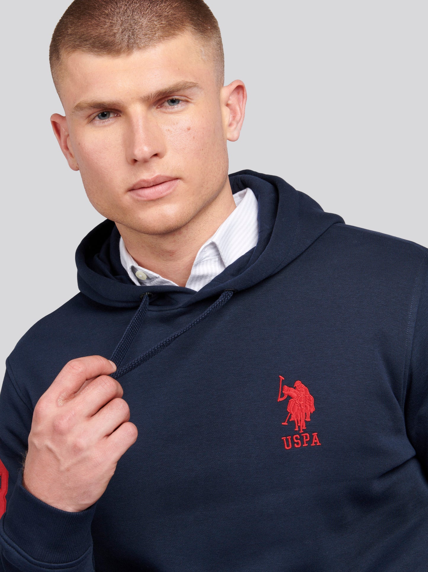 Mens Player 3 Hoodie in Dark Sapphire Navy / Haute Red DHM