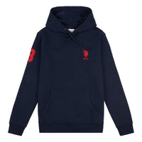 Mens Classic Fit Player 3 Hoodie in Dark Sapphire Navy / Haute Red DHM