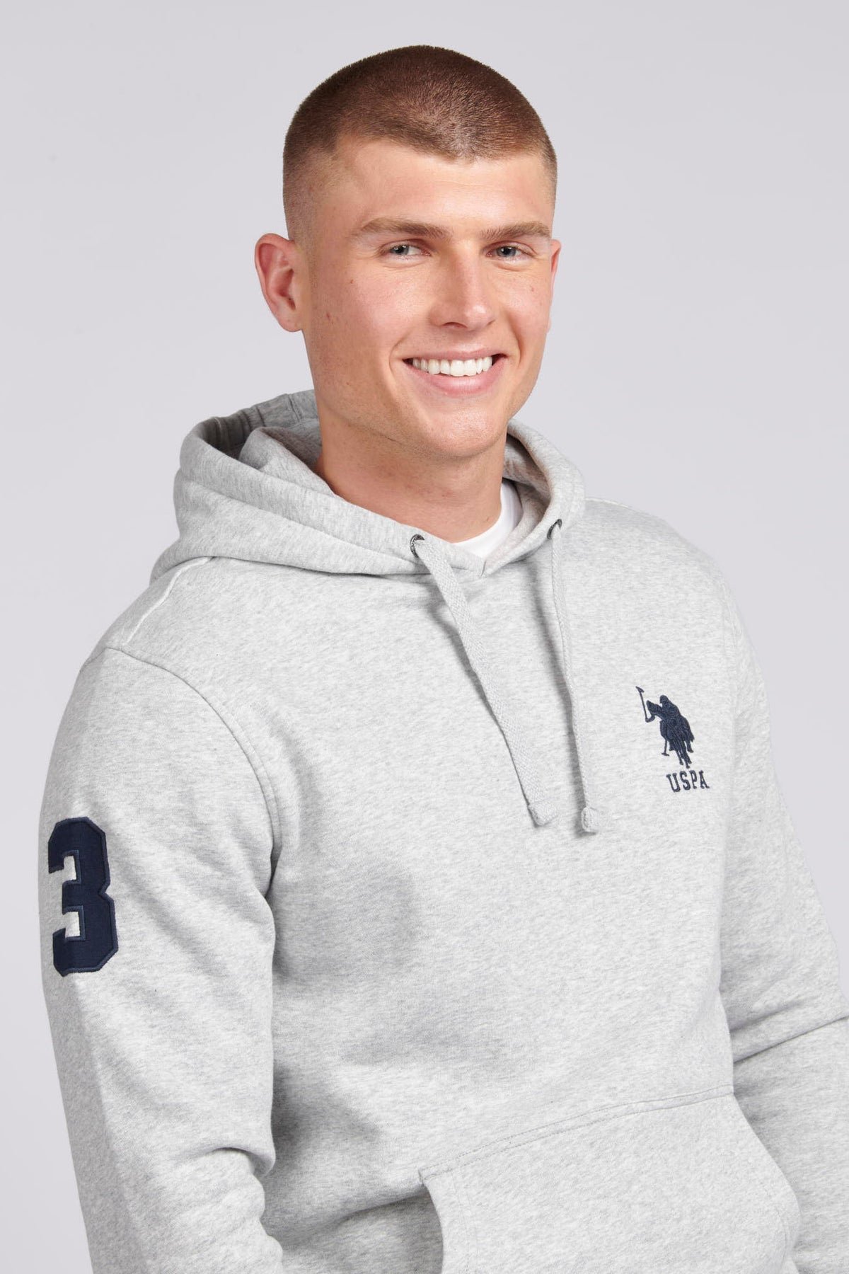 Mens Classic Fit Player 3 Hoodie in Mid Grey Marl