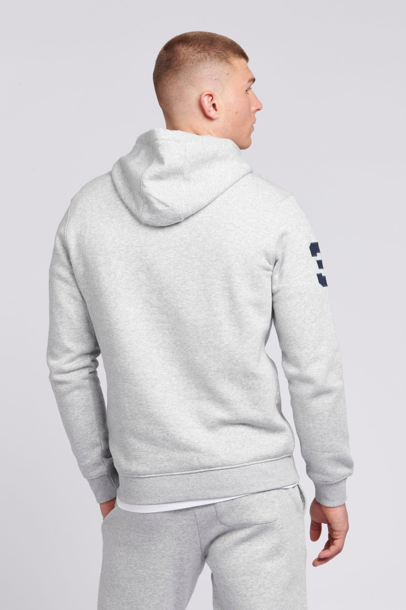 Mens Classic Fit Player 3 Hoodie in Mid Grey Marl