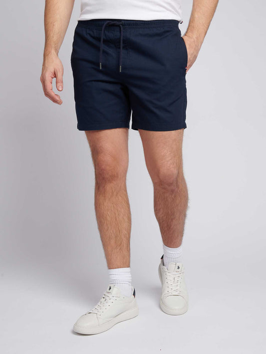 Mens Linen Blend Deck Shorts in Dark Sapphire Navy / Haute Red DHM