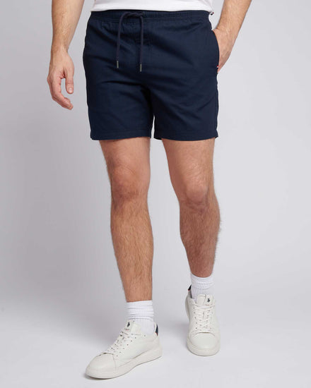 Mens Linen Blend Deck Shorts in Dark Sapphire Navy / Haute Red DHM