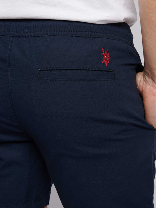 Mens Linen Blend Deck Shorts in Dark Sapphire Navy / Haute Red DHM