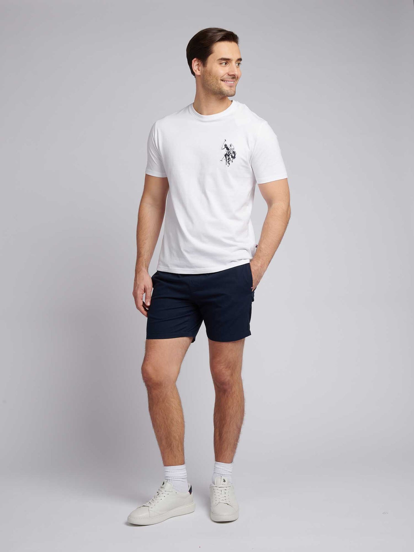 Mens Linen Blend Deck Shorts in Dark Sapphire Navy / Haute Red DHM