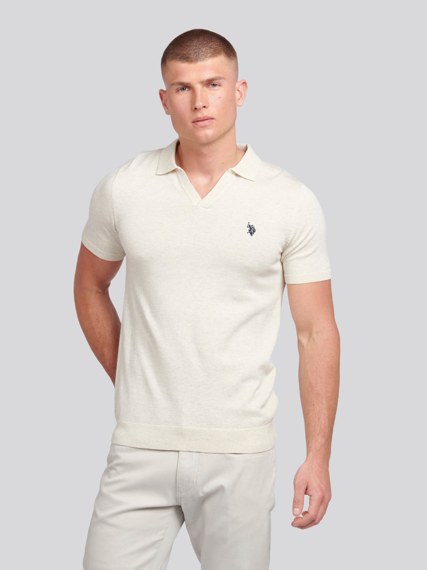 Mens Combed Cotton Revere Polo Shirt in Birch Marl