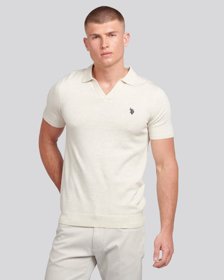 Mens Combed Cotton Revere Polo Shirt in Birch Marl