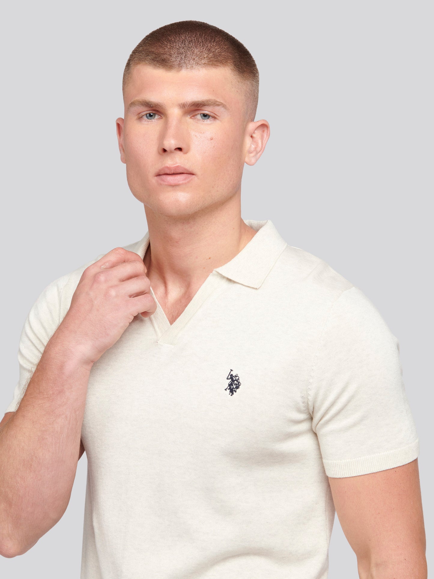 Mens Combed Cotton Revere Polo Shirt in Birch Marl