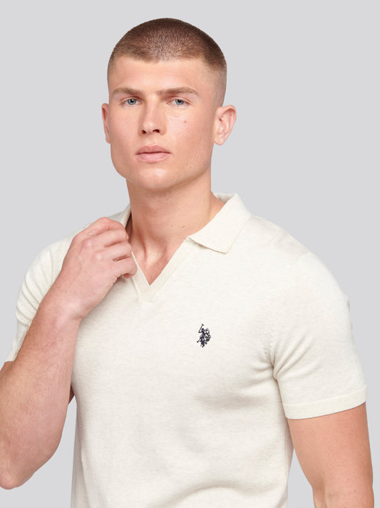 Mens Combed Cotton Revere Polo Shirt in Birch Marl