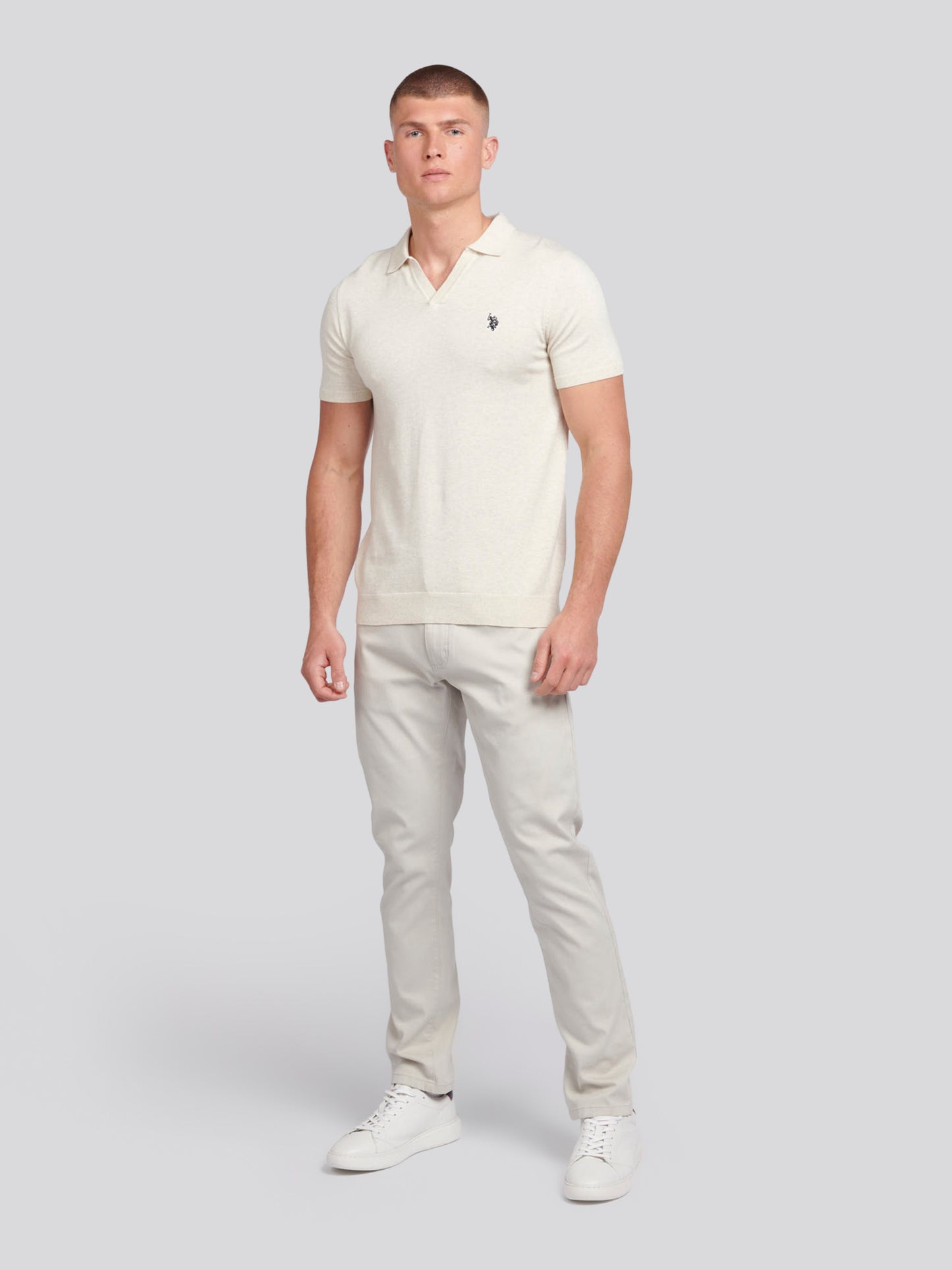 Mens Combed Cotton Revere Polo Shirt in Birch Marl