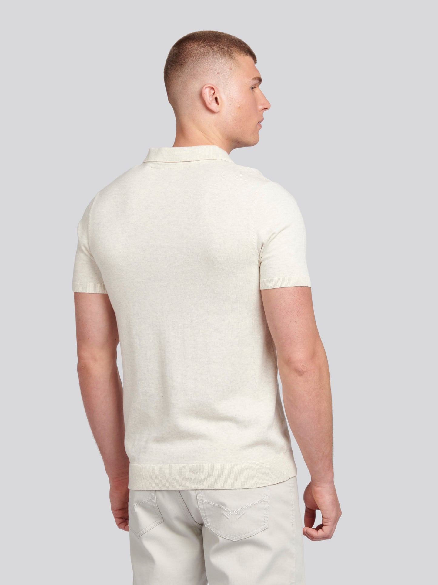 Mens Combed Cotton Revere Polo Shirt in Birch Marl