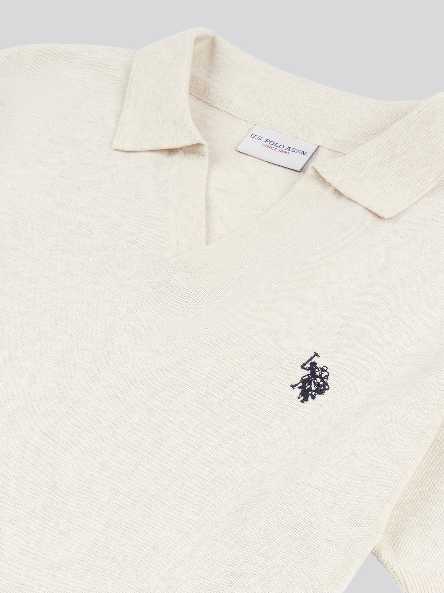 Mens Combed Cotton Revere Polo Shirt in Birch Marl