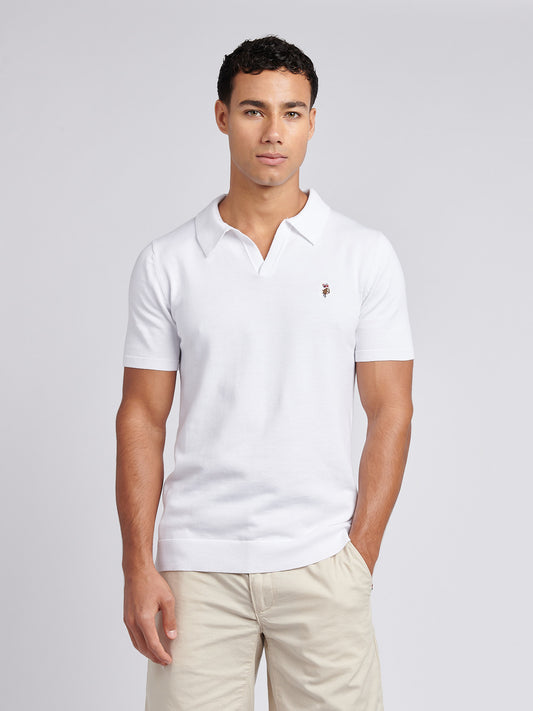 Mens Combed Cotton Revere Polo Shirt in Bright White / Multicolour DHM