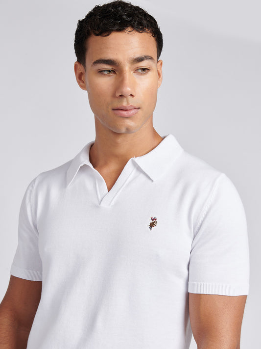 Mens Combed Cotton Revere Polo Shirt in Bright White / Multicolour DHM
