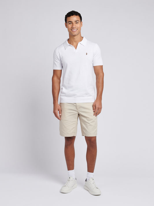 Mens Combed Cotton Revere Polo Shirt in Bright White / Multicolour DHM