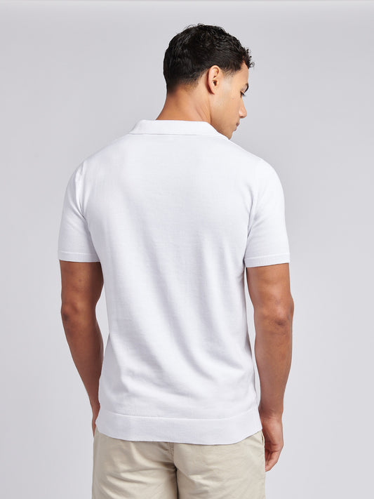 Mens Combed Cotton Revere Polo Shirt in Bright White / Multicolour DHM