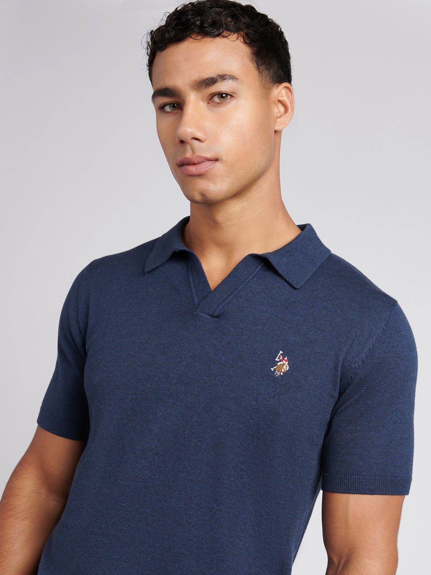 Mens Combed Cotton Revere Polo Shirt in Denim Blue Marl / Multicoloured DHM