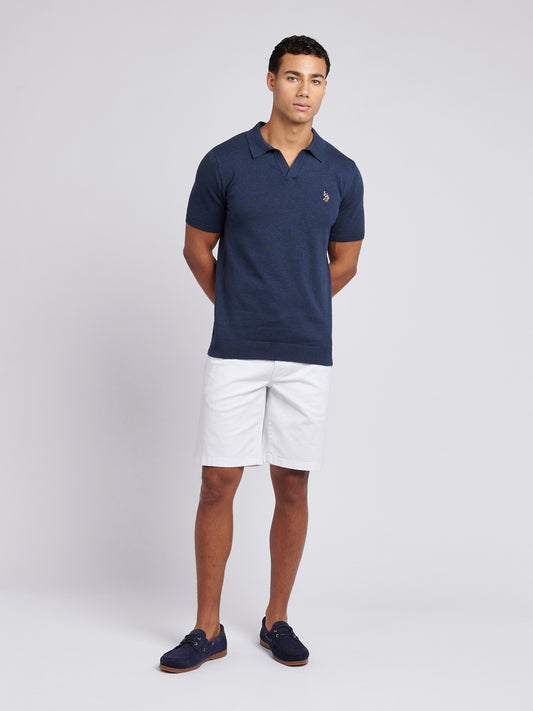 Mens Combed Cotton Revere Polo Shirt in Denim Blue Marl / Multicoloured DHM