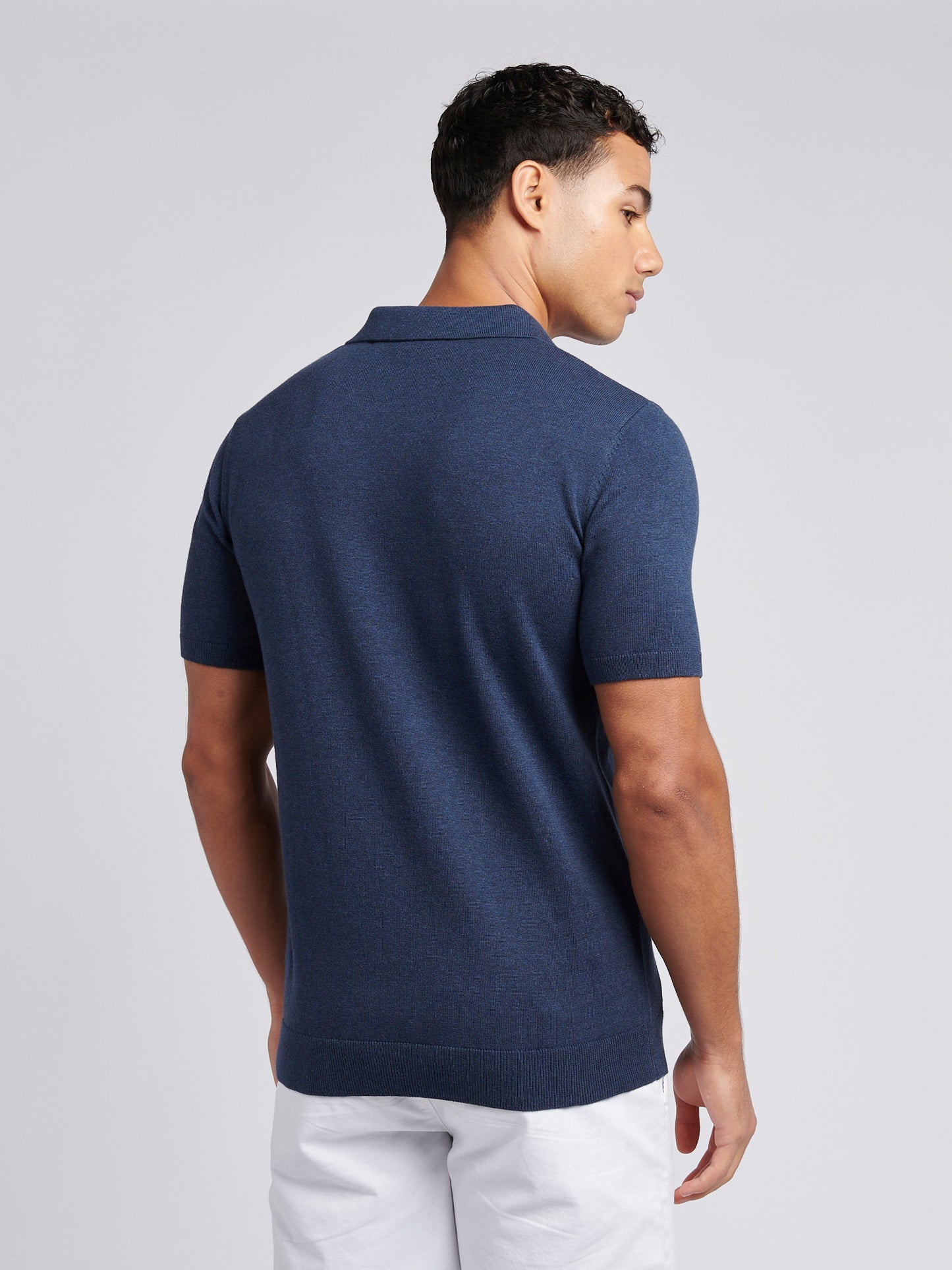 Mens Combed Cotton Revere Polo Shirt in Denim Blue Marl / Multicoloured DHM