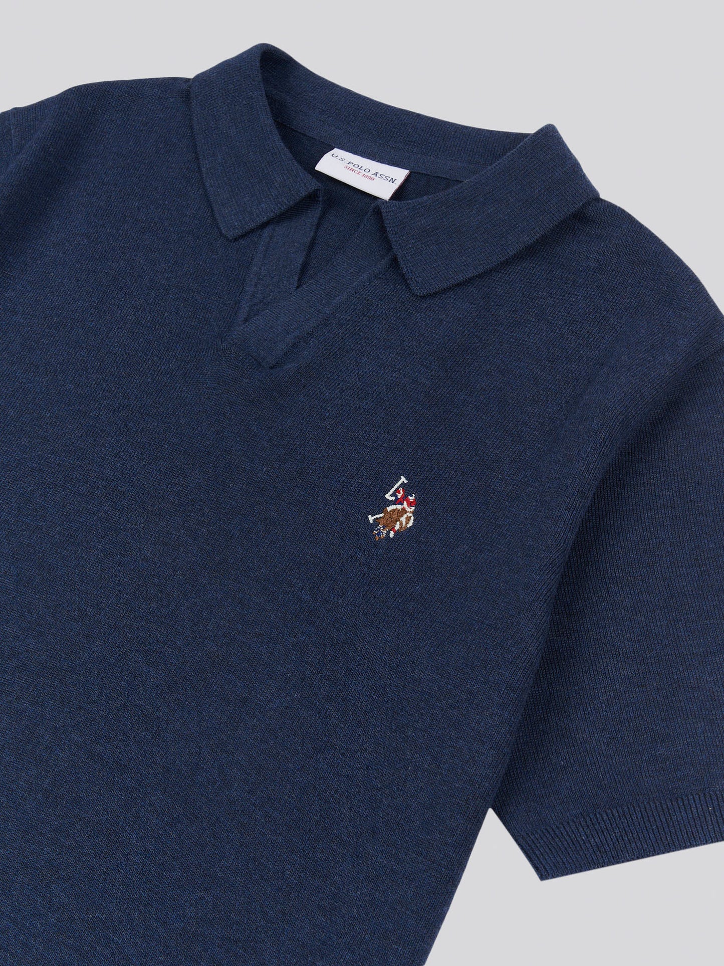 Mens Combed Cotton Revere Polo Shirt in Denim Blue Marl / Multicoloured DHM