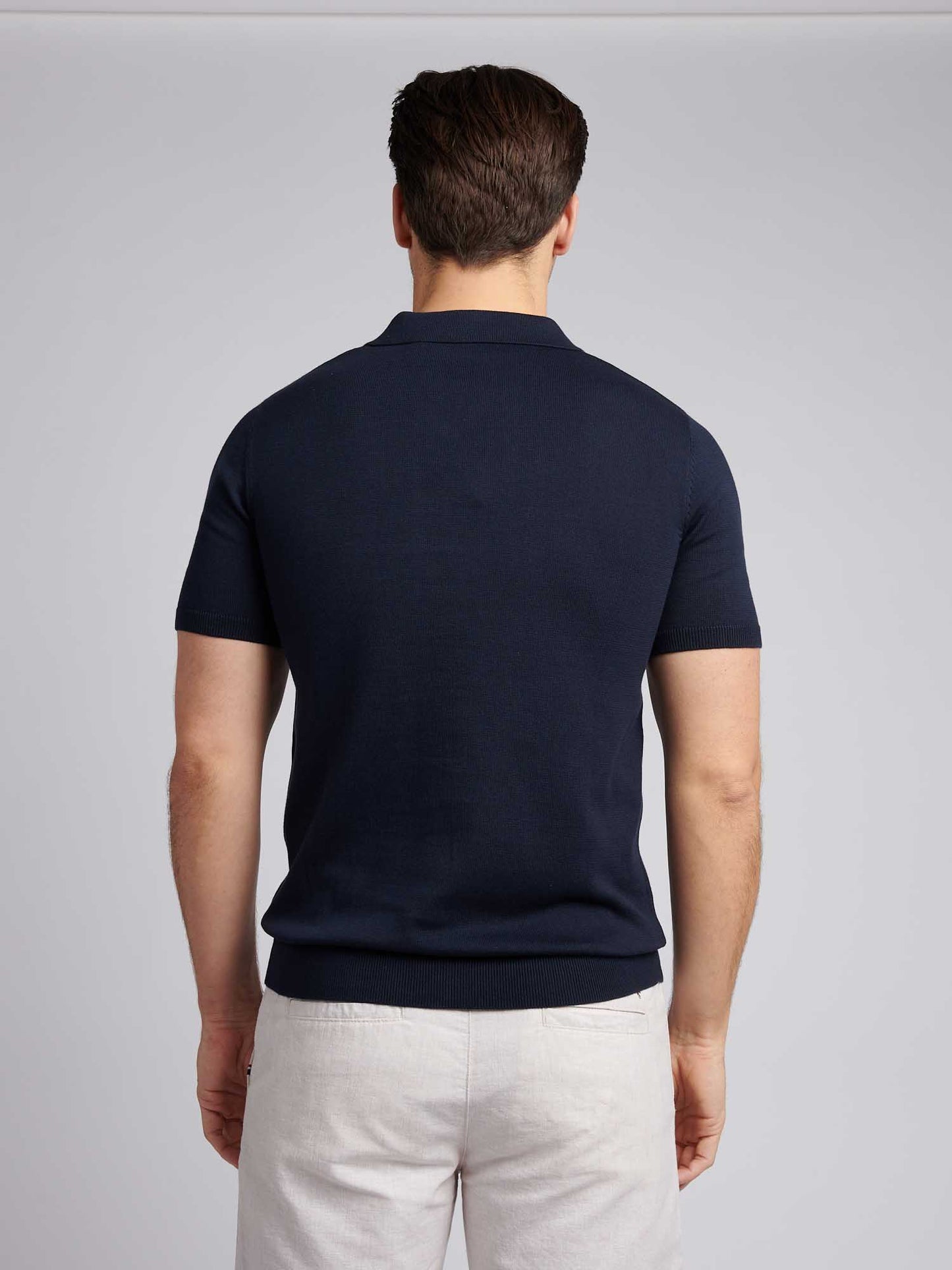 Mens Combed Cotton Revere Polo Shirt in Dark Sapphire Navy / Multi Coloured DHM