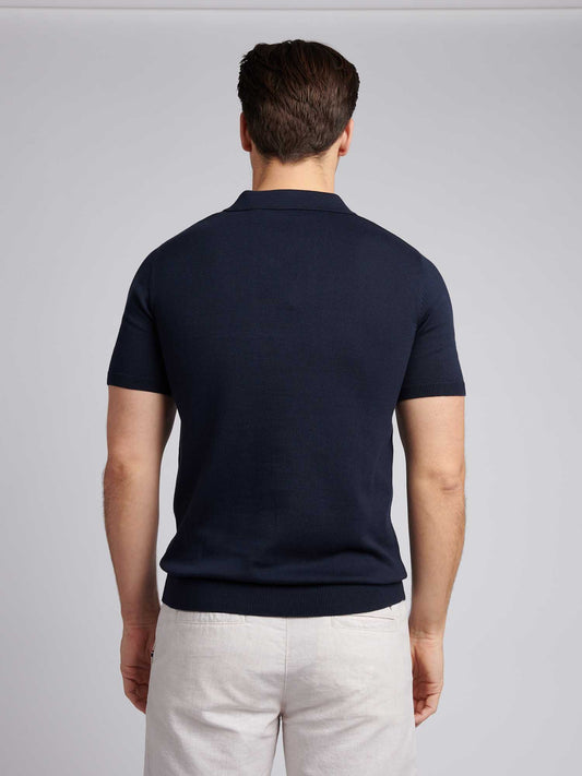 Mens Combed Cotton Revere Polo Shirt in Dark Sapphire Navy / Multi Coloured DHM