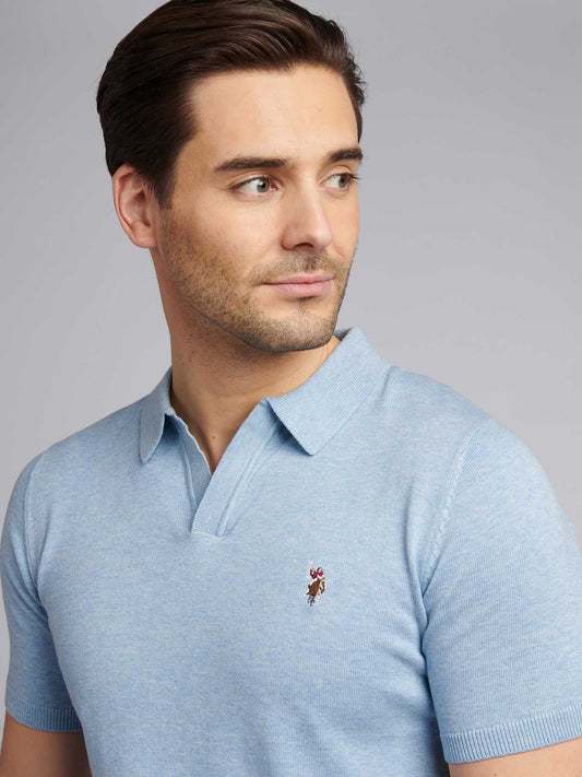 Mens Combed Cotton Revere Polo Shirt in Parisian Blue Marl / Multi Coloured DHM
