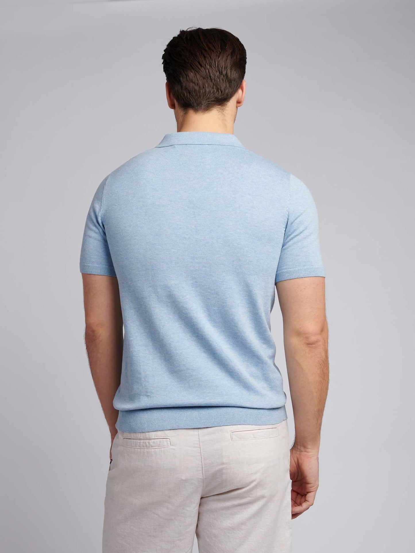 Mens Combed Cotton Revere Polo Shirt in Parisian Blue Marl / Multi Coloured DHM