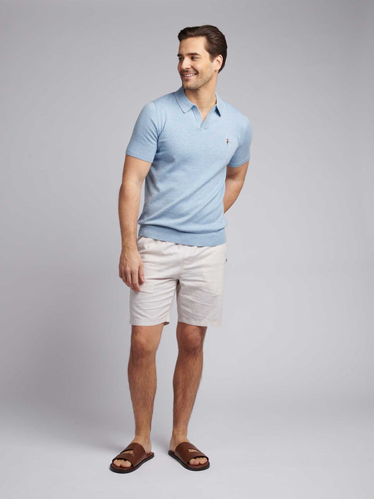 Mens Combed Cotton Revere Polo Shirt in Parisian Blue Marl / Multi Coloured DHM