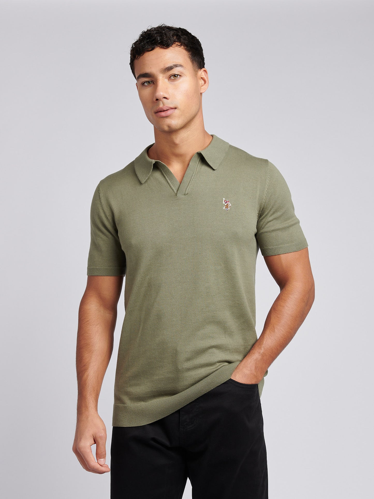 Mens Combed Cotton Revere Polo Shirt in Mulled Basil/Multi coloured DHM