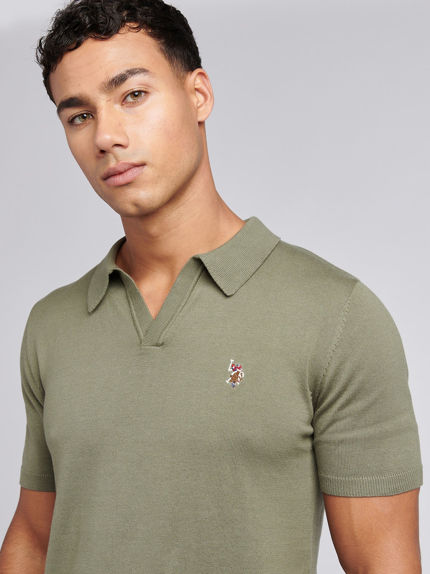 Mens Combed Cotton Revere Polo Shirt in Mulled Basil/Multi coloured DHM