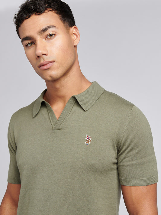 Mens Combed Cotton Revere Polo Shirt in Mulled Basil/Multi coloured DHM