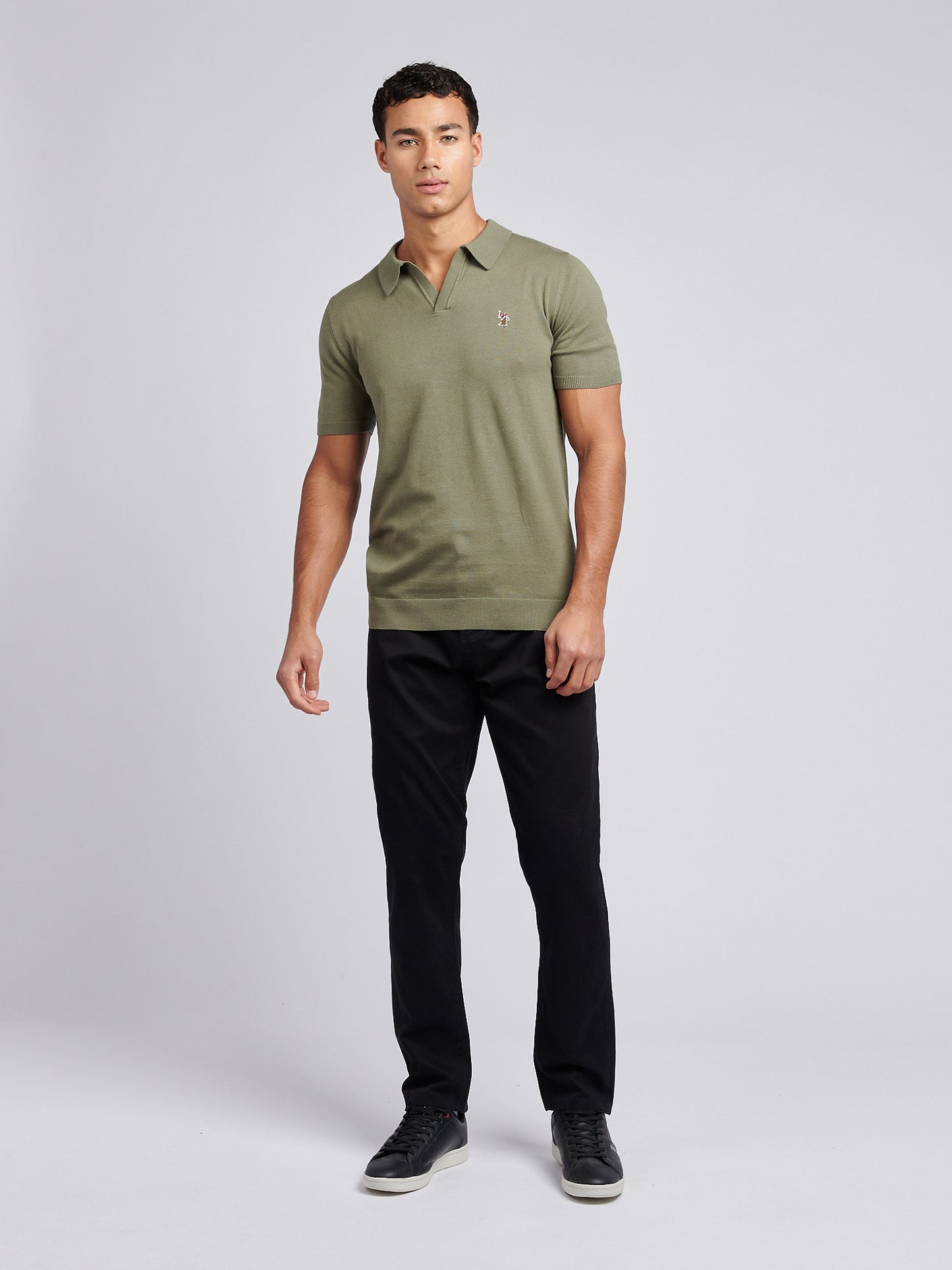 Mens Combed Cotton Revere Polo Shirt in Mulled Basil/Multi coloured DHM