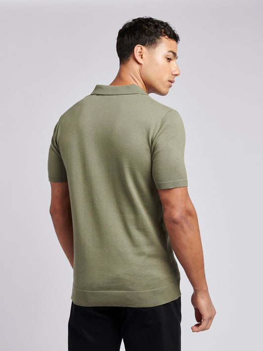 Mens Combed Cotton Revere Polo Shirt in Mulled Basil/Multi coloured DHM