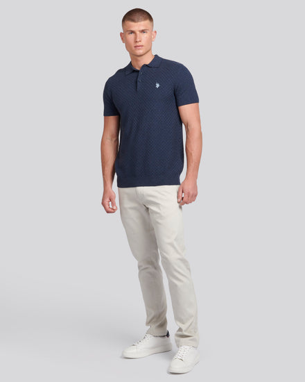 Mens Regular Fit Texture Knit Polo Shirt in Dark Sapphire Navy Marl