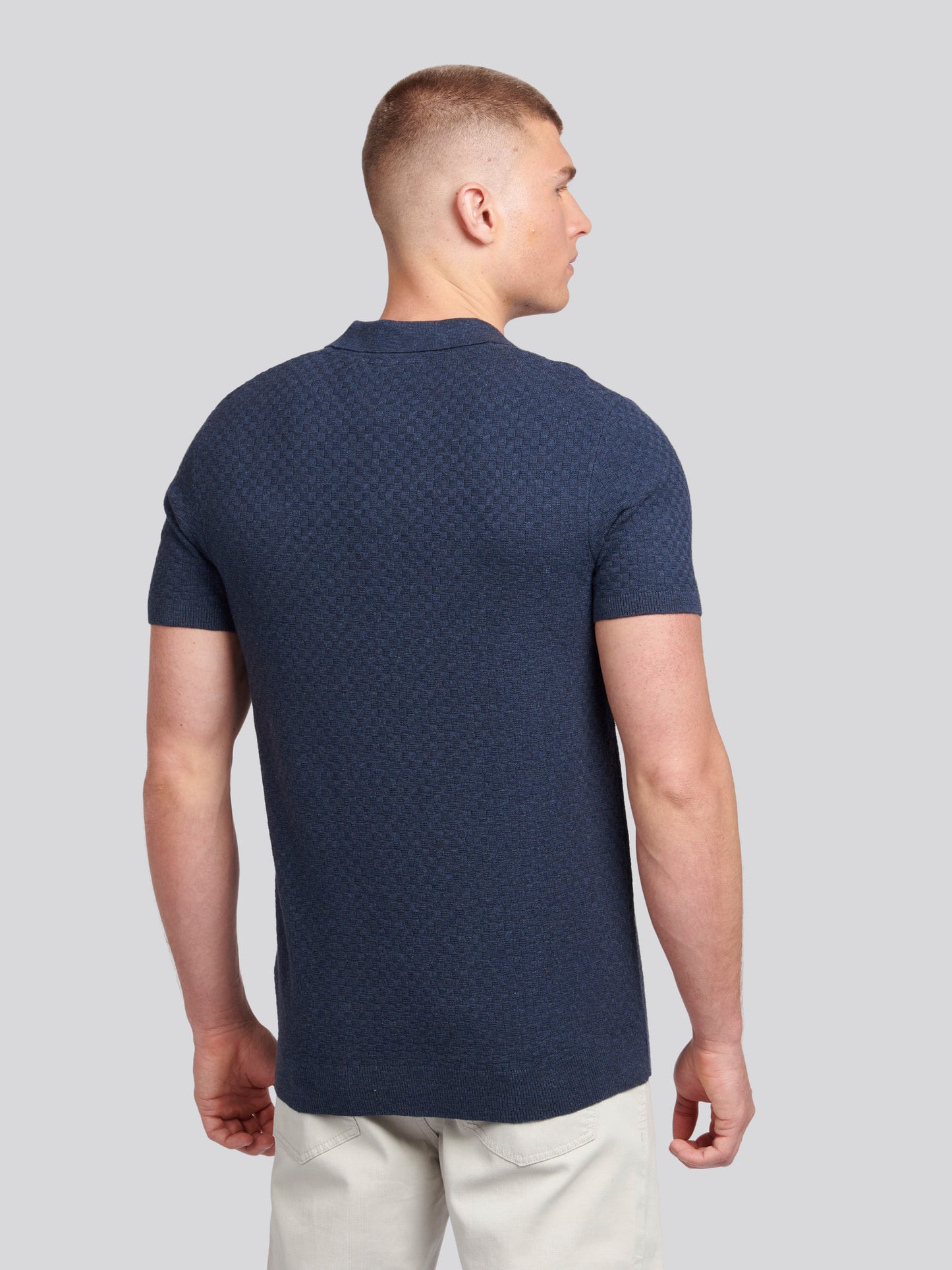 Mens Regular Fit Texture Knit Polo Shirt in Dark Sapphire Navy Marl
