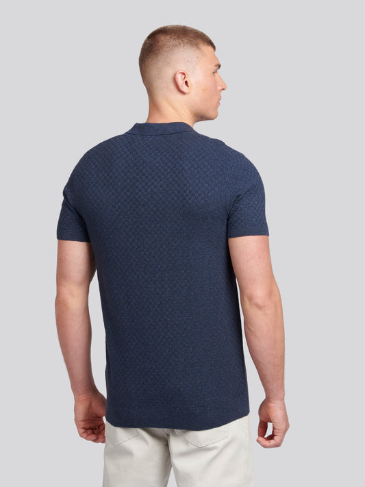 Mens Regular Fit Texture Knit Polo Shirt in Dark Sapphire Navy Marl